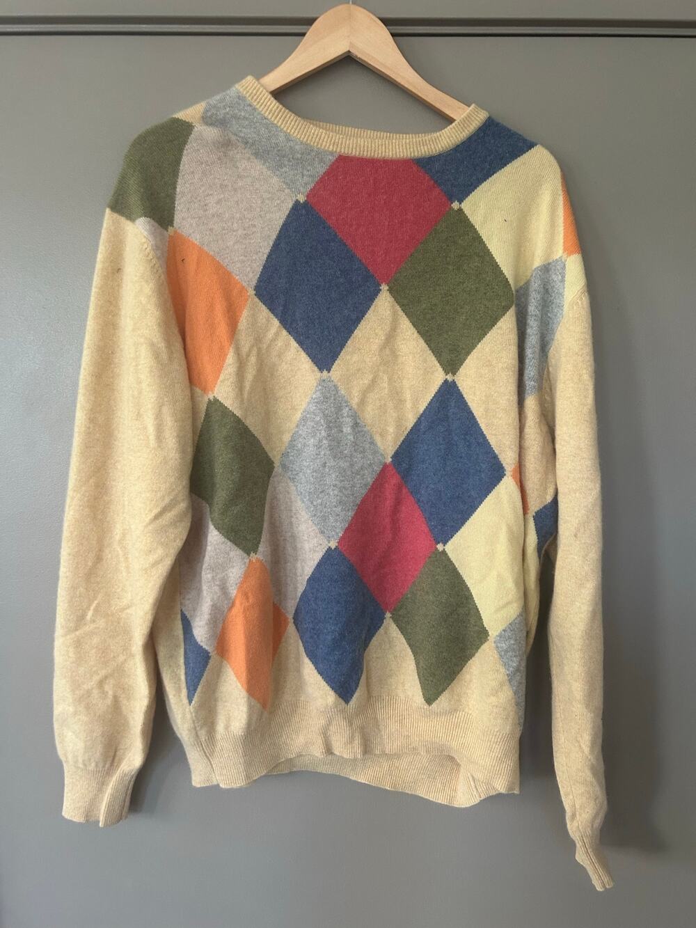 Vintage Northern Isles 100% Cashmere Argyle Pastel Geometric Colorblock Grandpa